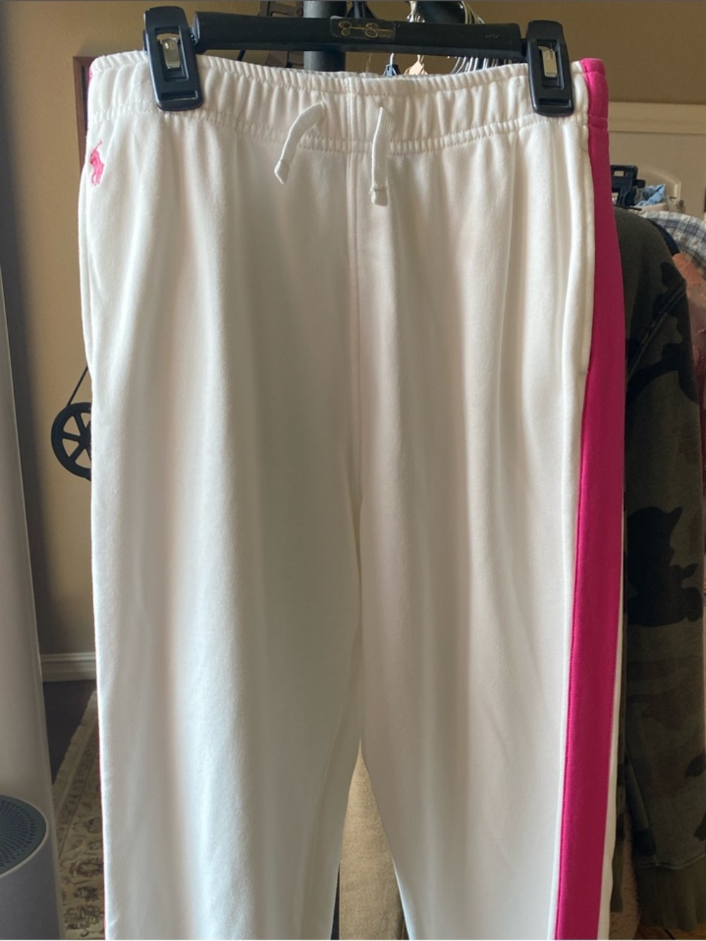 Kids Polo by Ralph Lauren White Sweatpants with Pink Side Stripe